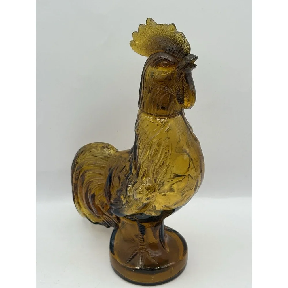 Vintage 1973 Amber Brown Glass Crowing Rooster Decanter Jeffrey Snyder Farmhouse
